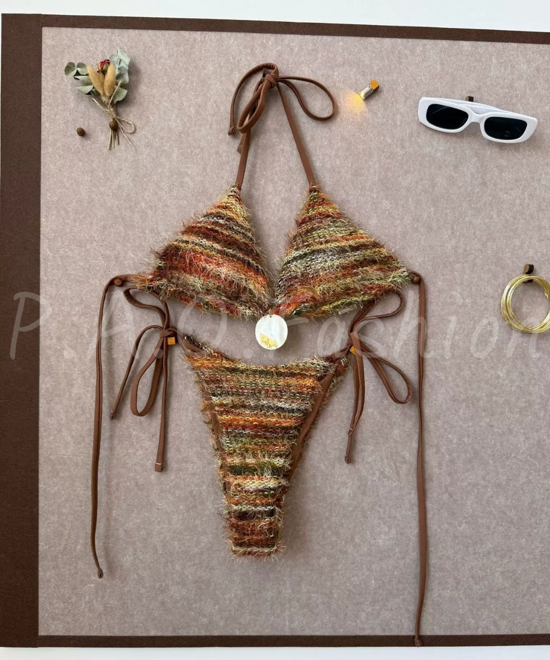 Plush Stripe Halter Bikini Set