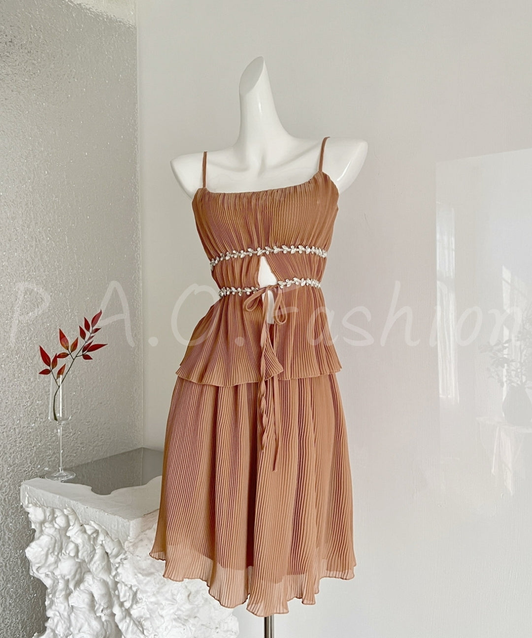 Crystal Pleated Cami Top & Midi Skirt Set[Available Now]