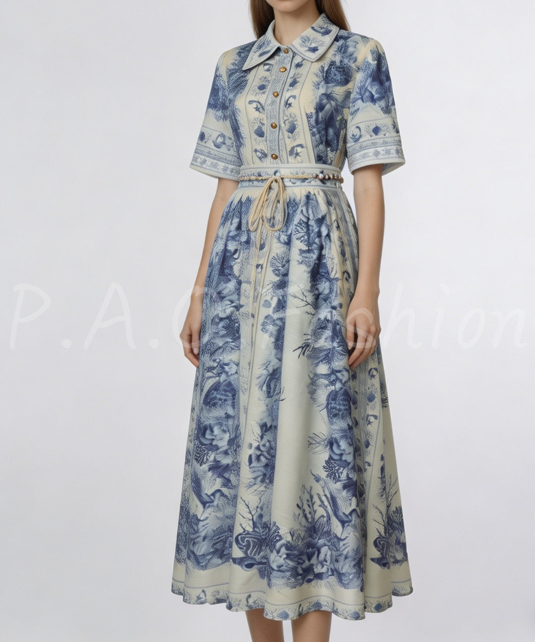 Ocean Print Shirt & A-Line Skirt Set[Available Now]