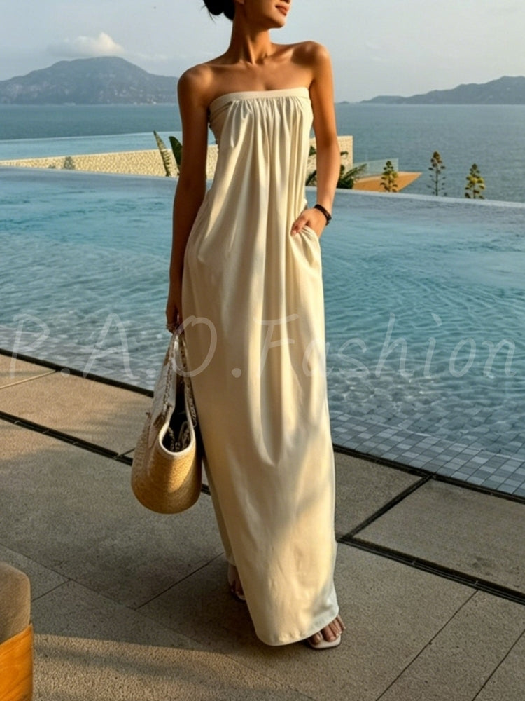 Lyocell Strapless Maxi Dress