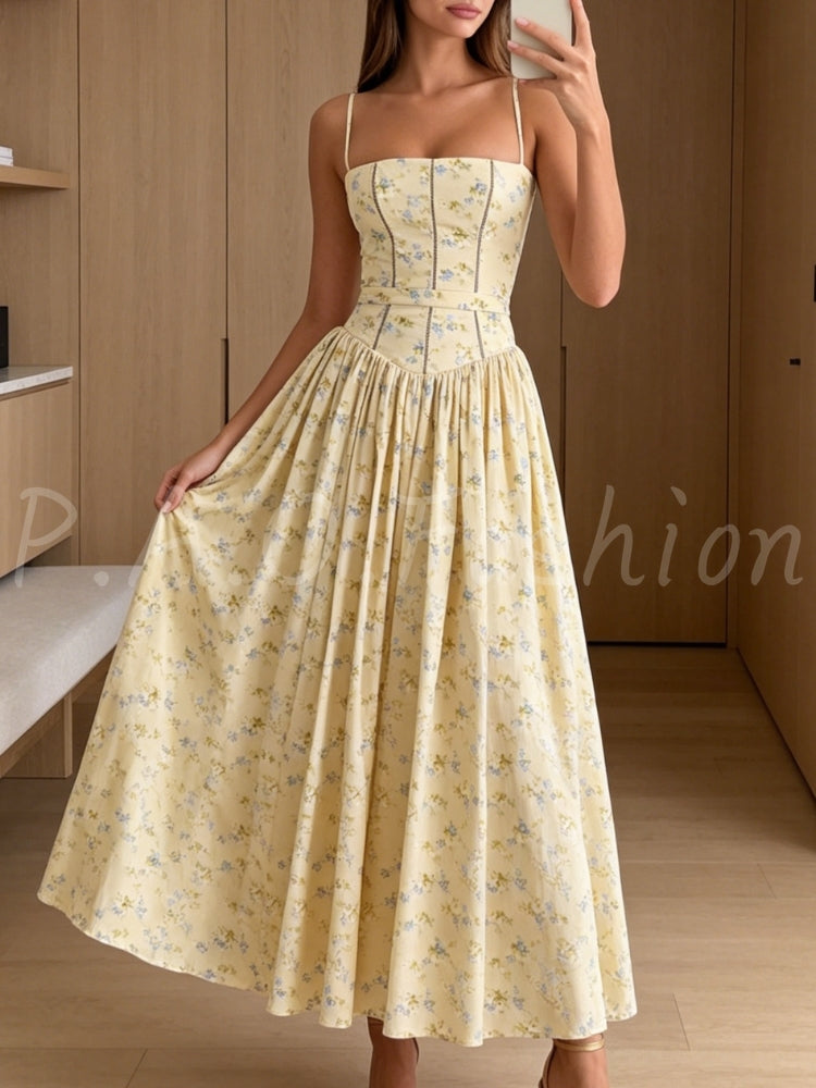 Floral Corset A-Line Maxi Dress