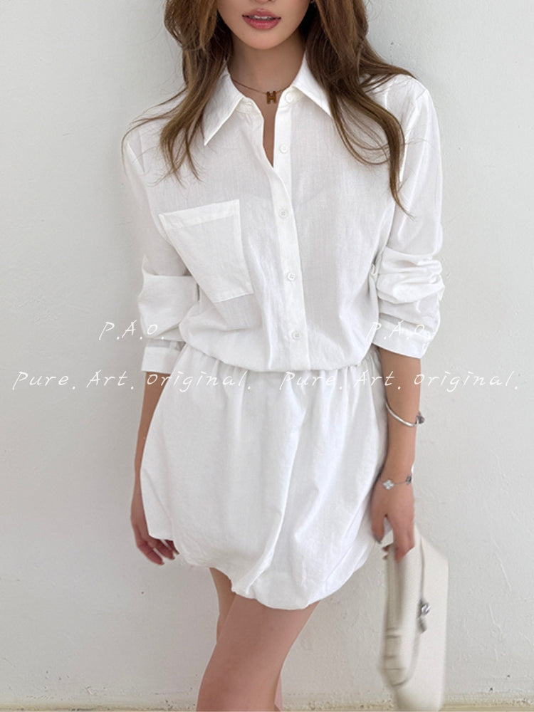 Pure White Belted Shirt Dress