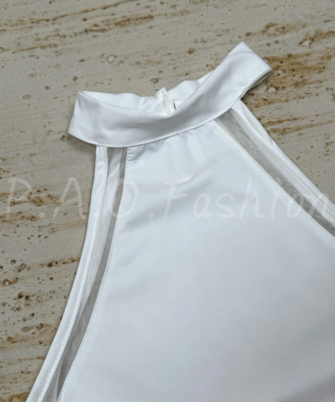 Mesh Panel Halter Bodysuit[Available Now]