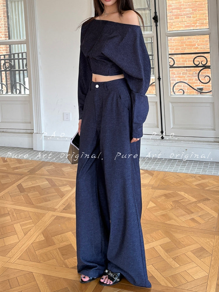 Off-Shoulder Cropped Top & Wide-Leg Pants Set