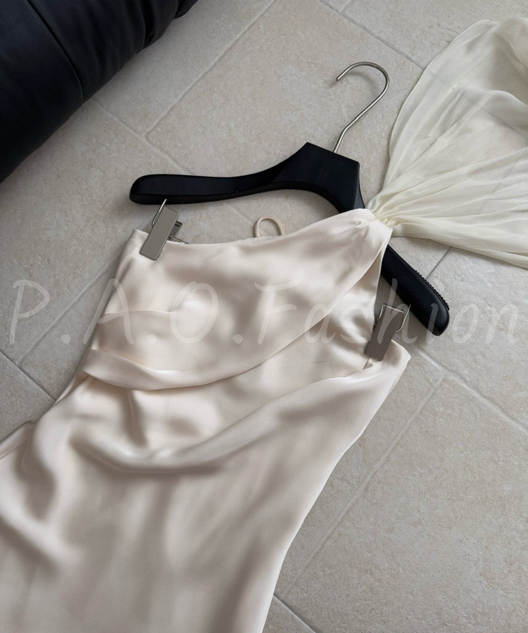 One-Shoulder Satin Slip Dress with Sash & Side Slit[Available Now]