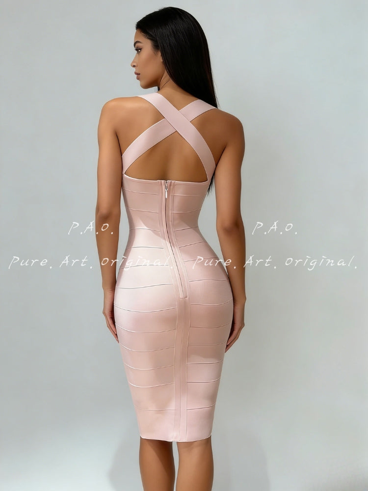 Cross-Back Sculpting Bandage Midi Dress
