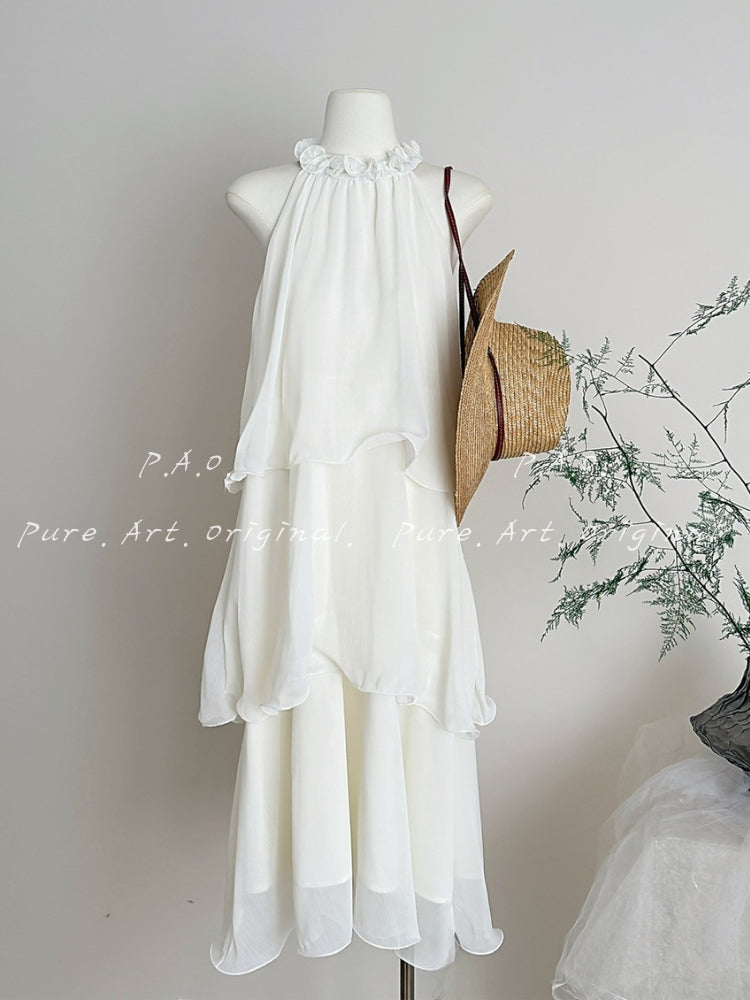 ISLA FLORAL HALTER RUFFLE MAXI DRESS