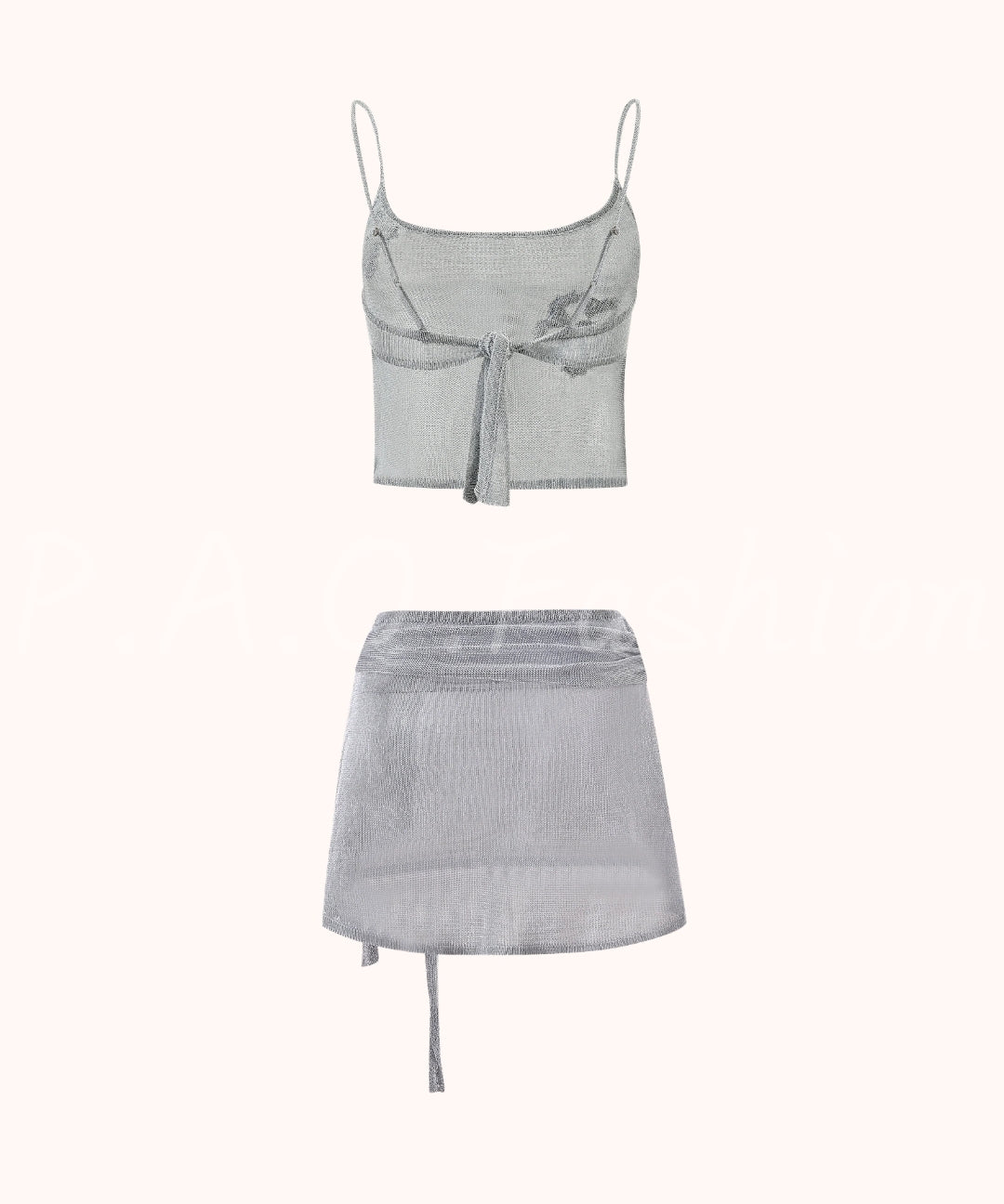 Metallic Floral Embroidered Cami Mini Skirt Set[Available Now]