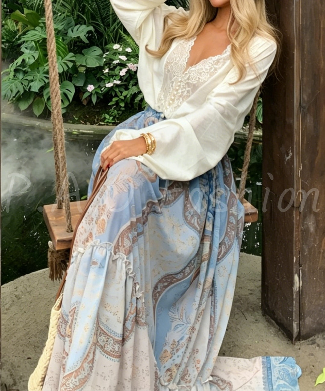 Bohemian Lace Print Two-Piece Skirt Set
