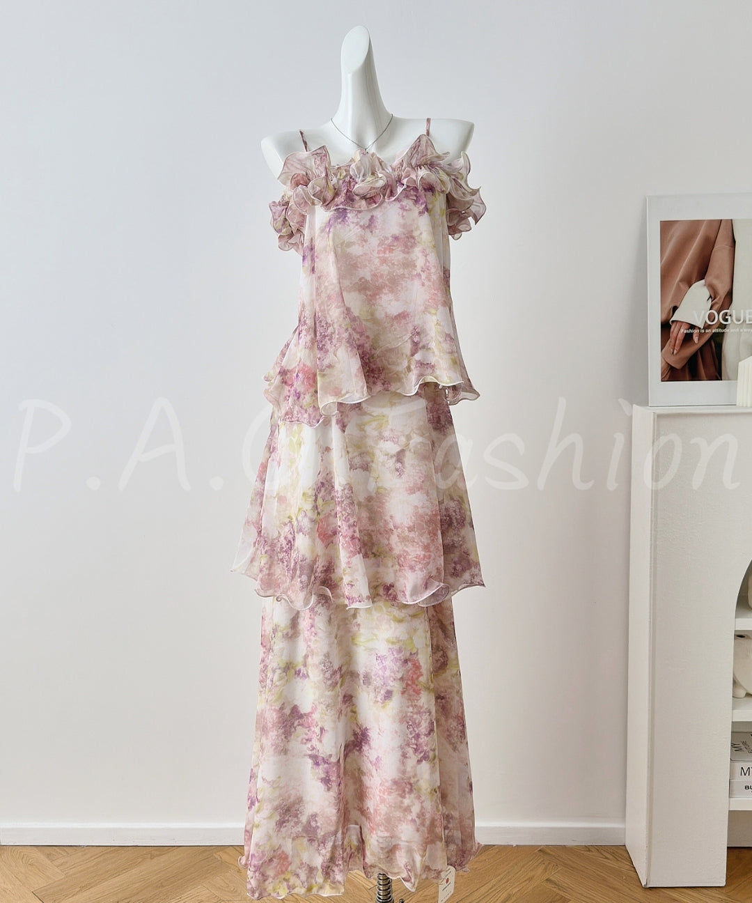 Lavender Ombre Floral Tiered Chiffon Maxi Dress[Available Now]