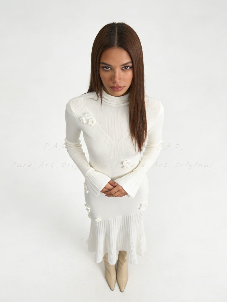 Floral Knit Fitted Midi Dress