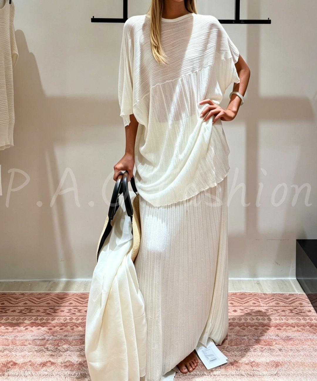 Textured Tencel A-Line Maxi Skirt