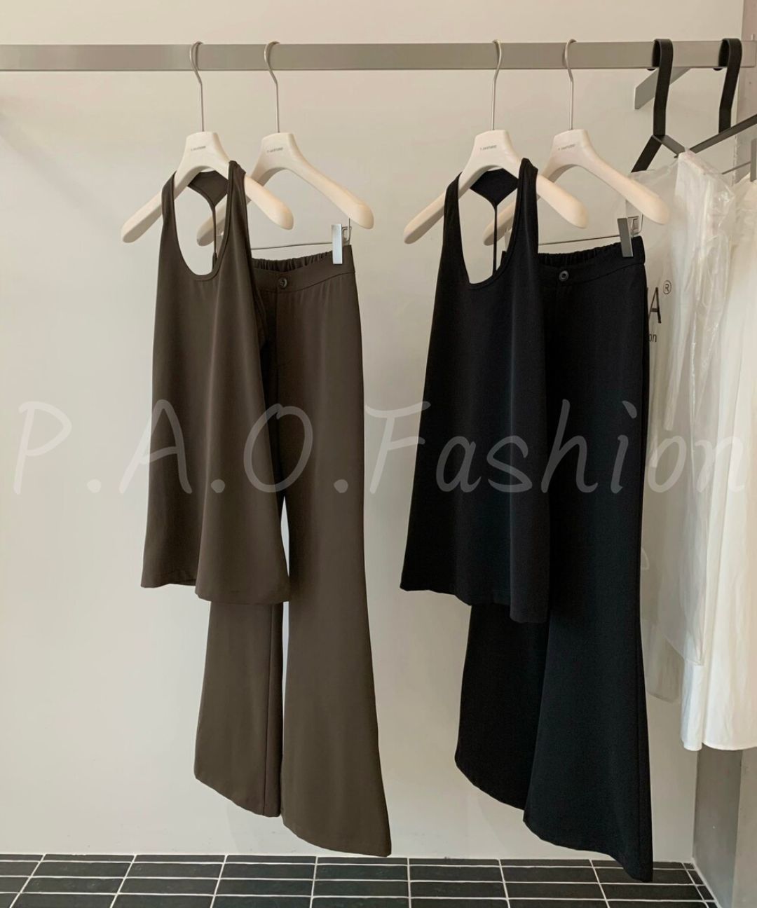 U-Neck Racerback Long Tank & Wide-Leg Flare Pants Set