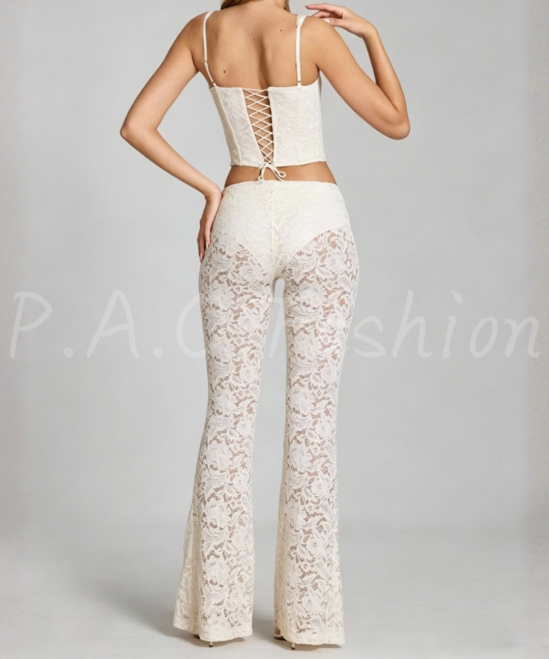Lace Corset Cami & Flared Pants Set[Available Now]