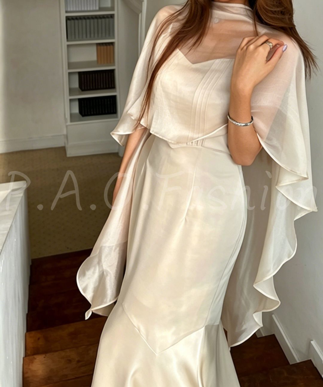 Sheer Shawl & Satin Fishtail Dress Set