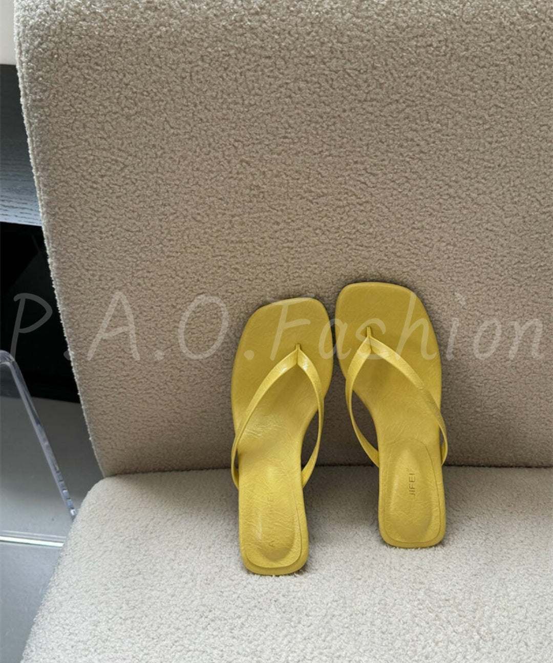 French Square-Toe Thong Heel Sandals