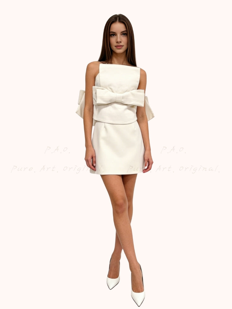Strapless Bow Detail Fitted Mini Dress