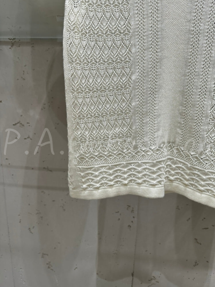 Hollow-Knit Lyocell Sleeveless Polo Top