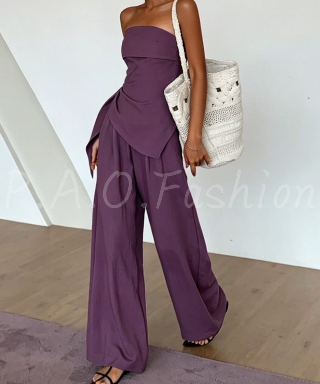 Twist-Front Strapless Wide-Leg Pants Set[Available Now]