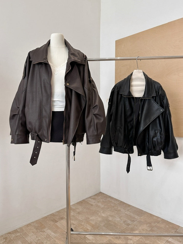 Thick Padded Motorcycle-Style Faux Leather Jacket