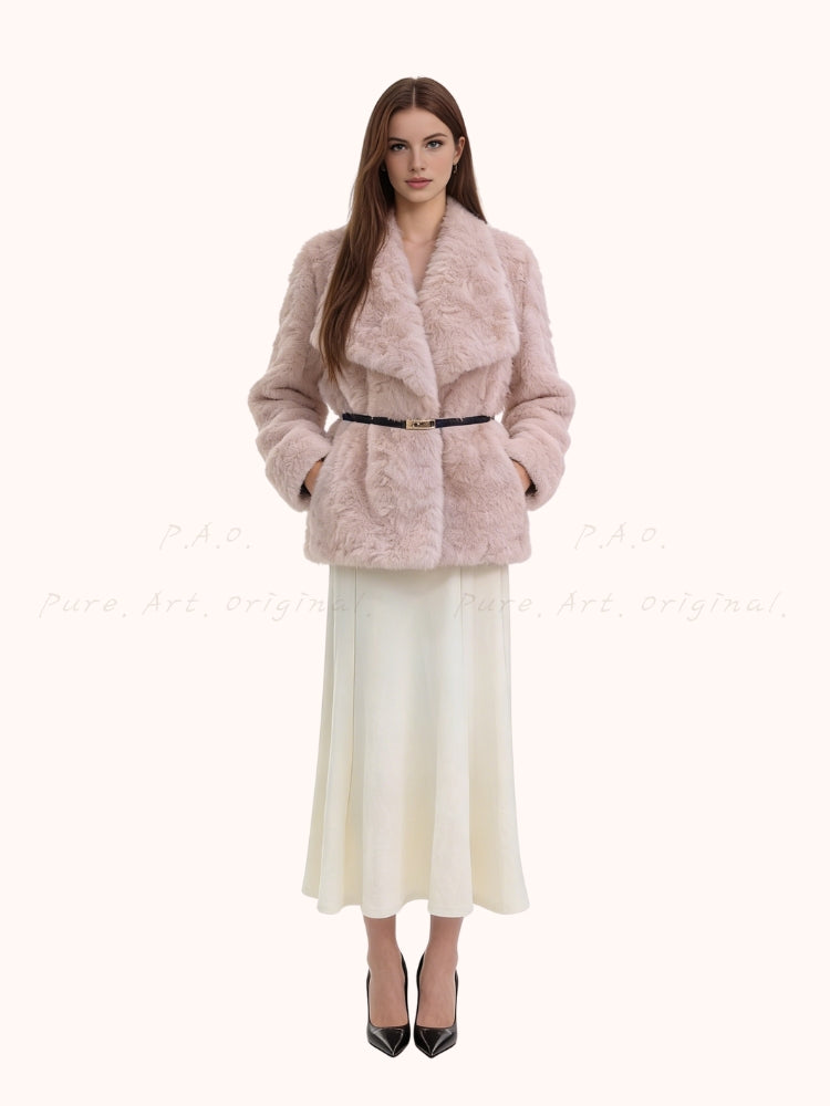 Soft Gold Mink Faux Fur Short Coat with Large Collar