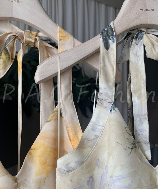 Floral Halter V-Neck Maxi Dress