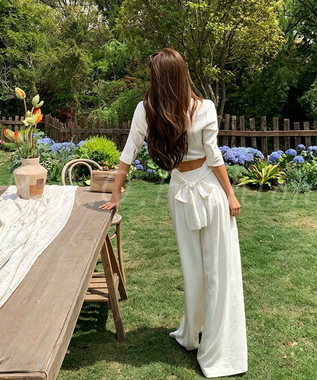 Tie-Back Shirt & Wide-Leg Pants Set