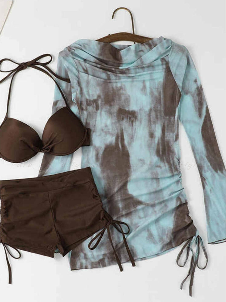 Printed 3-Piece Bikini Set with Cover-Up