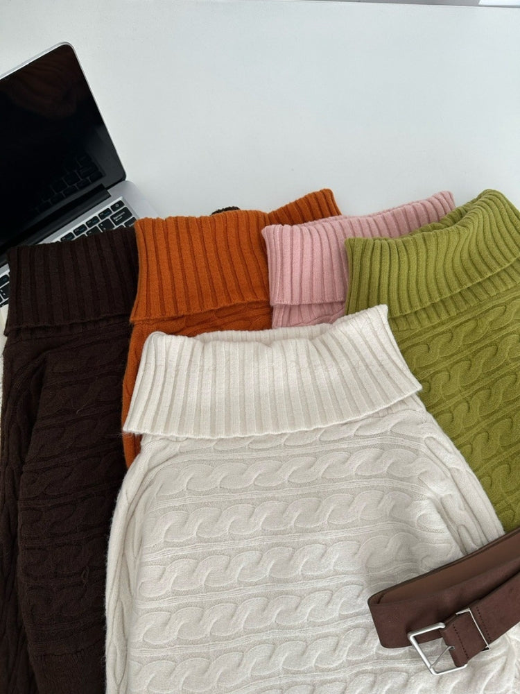 High-Neck Knit Mini Dress with Belt