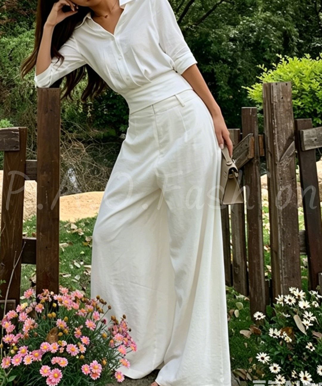 Tie-Back Shirt & Wide-Leg Pants Set