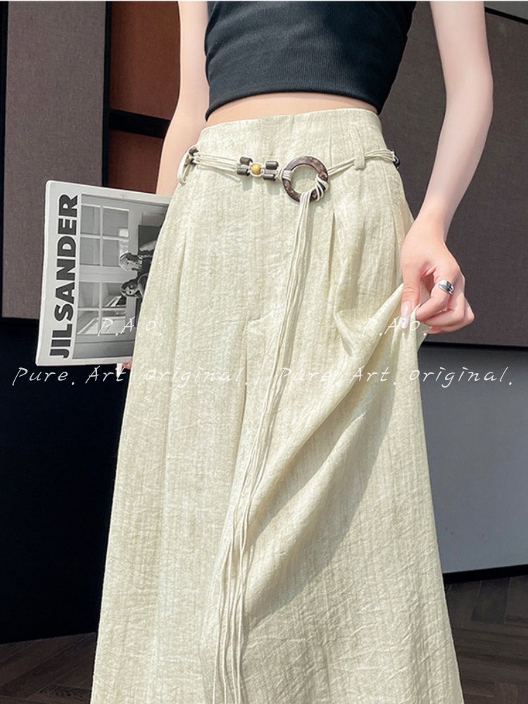 Boho Linen Blend Wide Leg Pants