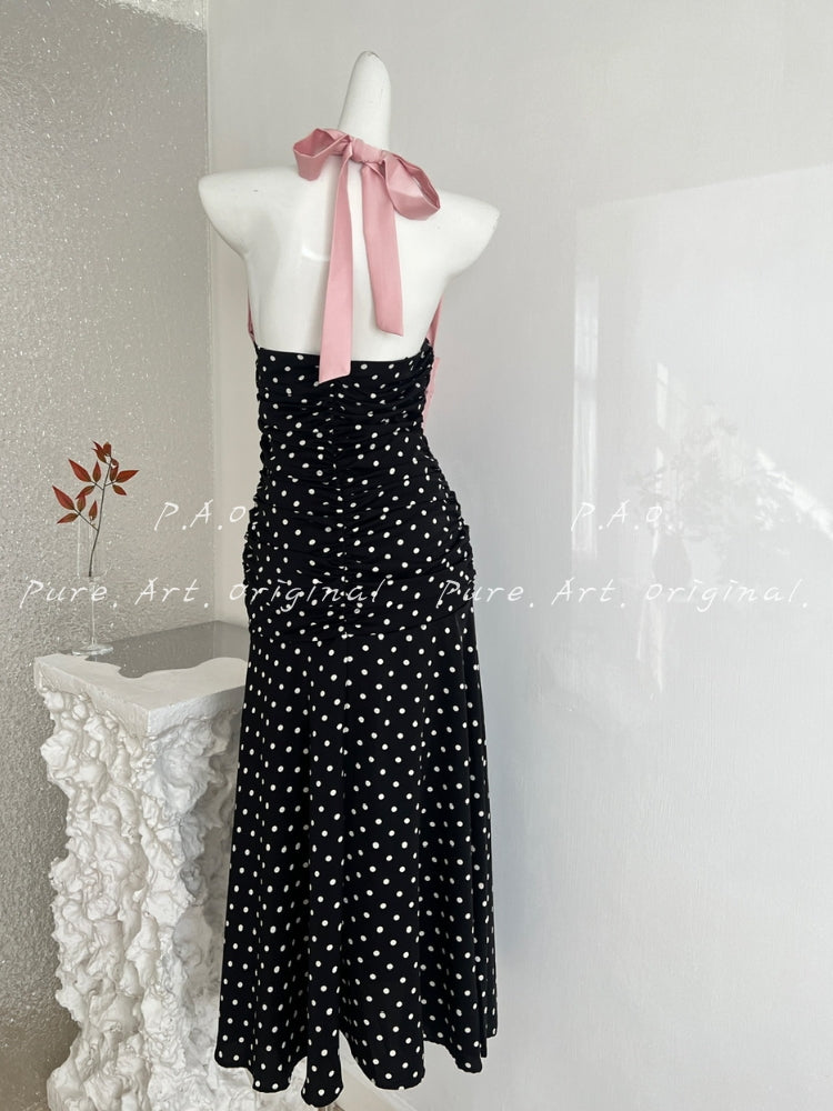 POLKA DOT BUTTERFLY WRAP MAXI DRESS