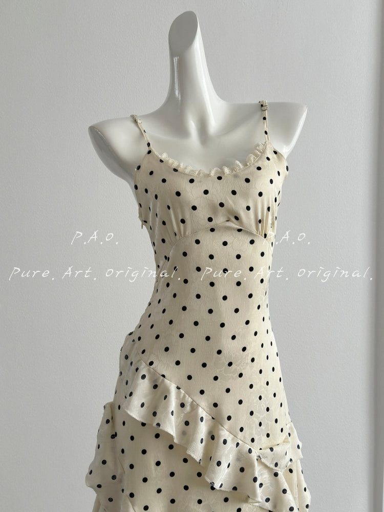 Élise Polka Dot Ruffle Slip Dress