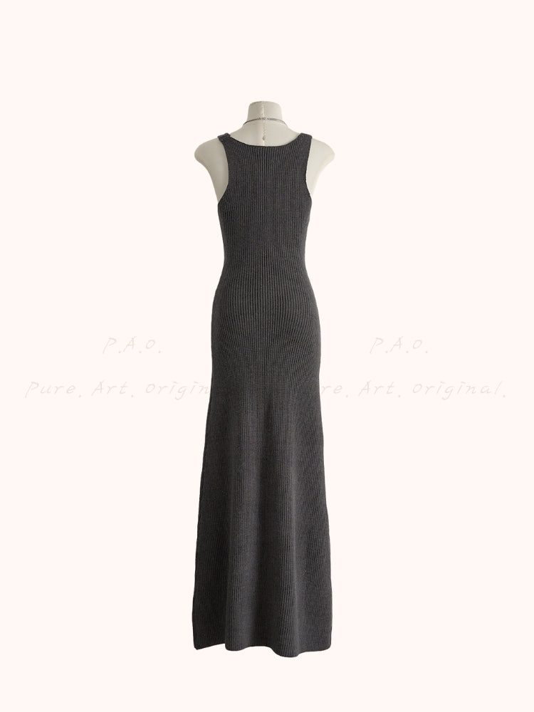 Slim Knit V-Neck Sleeveless Maxi Dress