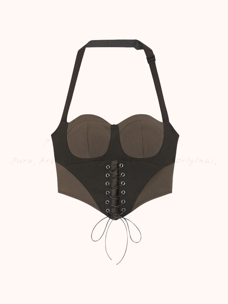 Curved Hem Waist-Cinching Halter Cami