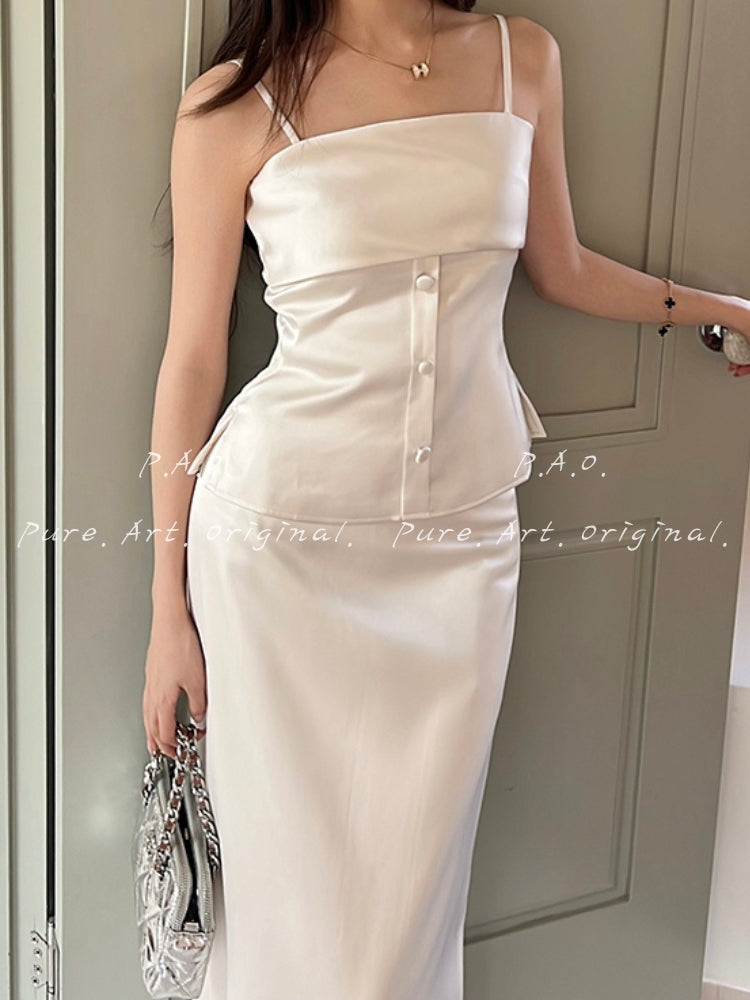 Satin Two-Piece Set – Snatched Waist Top & Sleek Midi Skirt