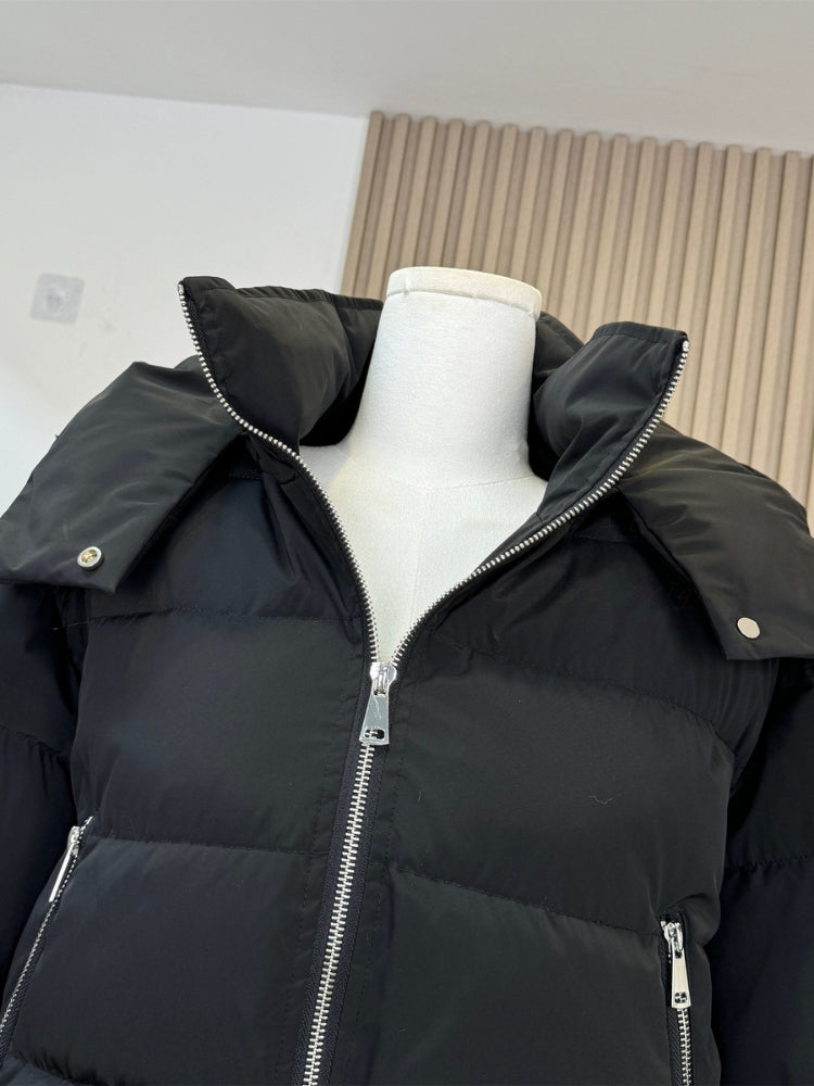Stand Collar Hooded Puffer Coat