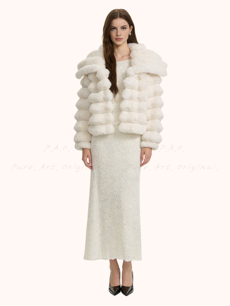 Faux Otter & Chinchilla Fur Padded Short Coat