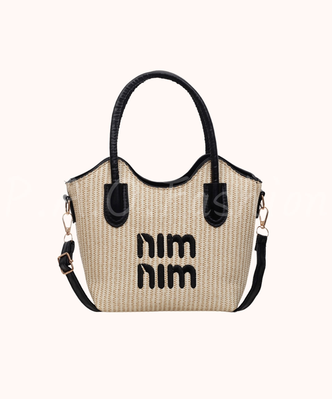 Woven Straw Contrast Crossbody Tote Bag