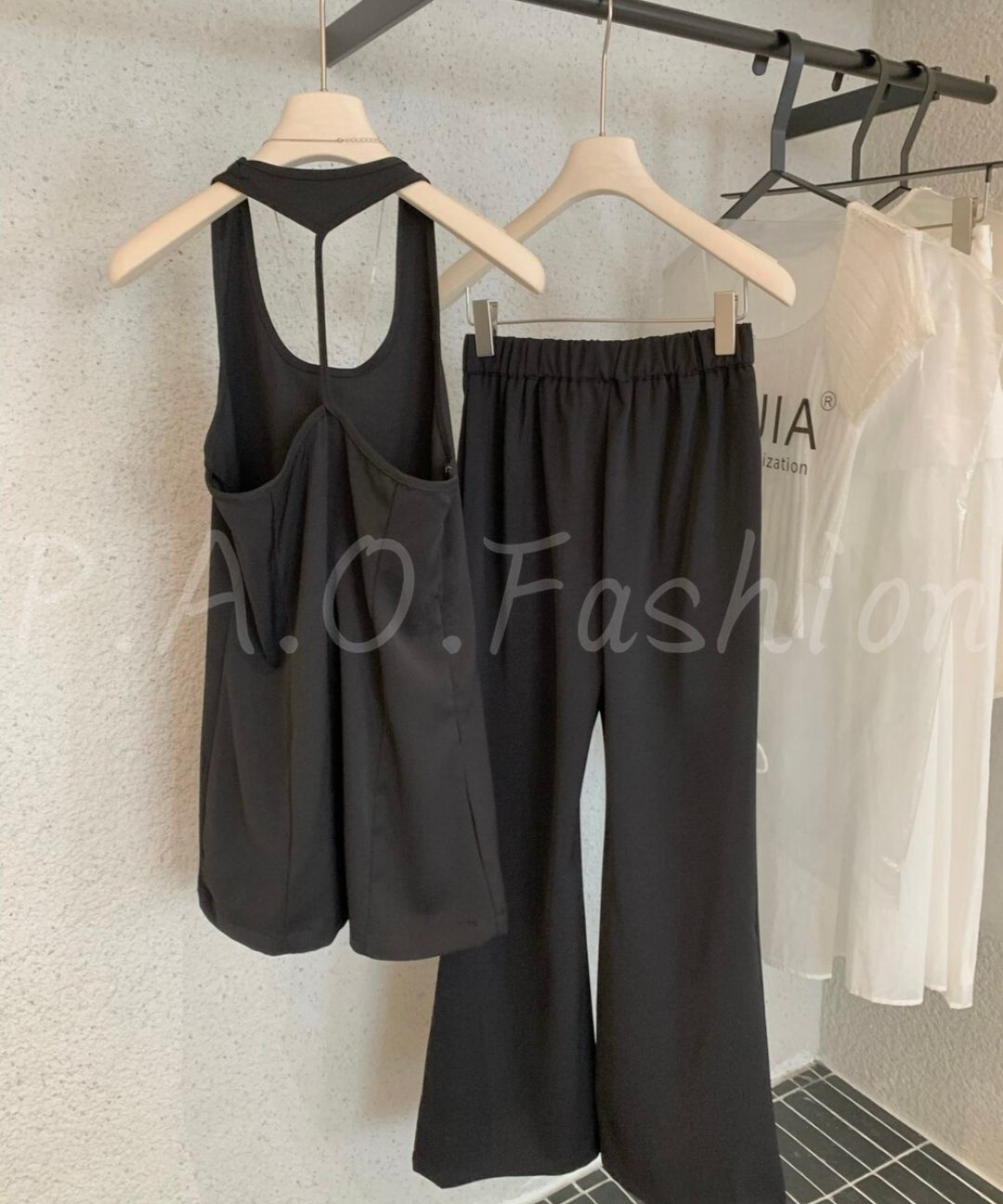 U-Neck Racerback Long Tank & Wide-Leg Flare Pants Set