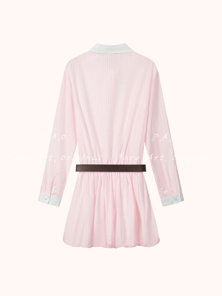 Blush Stripe Bubble Hem Shirt Dress