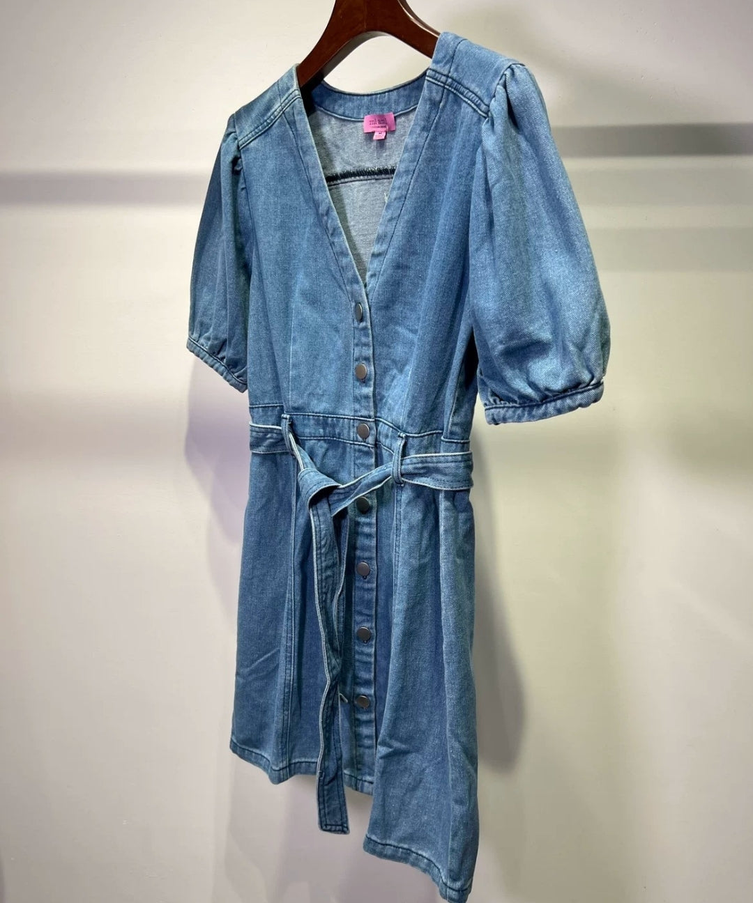 V-Neck Puff Sleeve Denim Mini Dress
