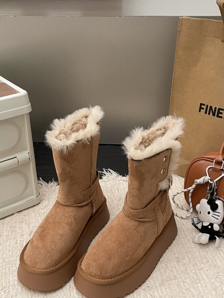 Thickened Fur-Lined Non-Slip Platform Mid-Calf Snow Boots