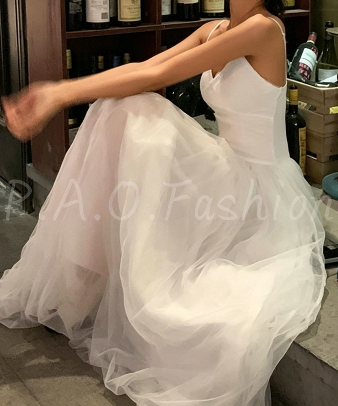 Ribbed Tulle Maxi Dress