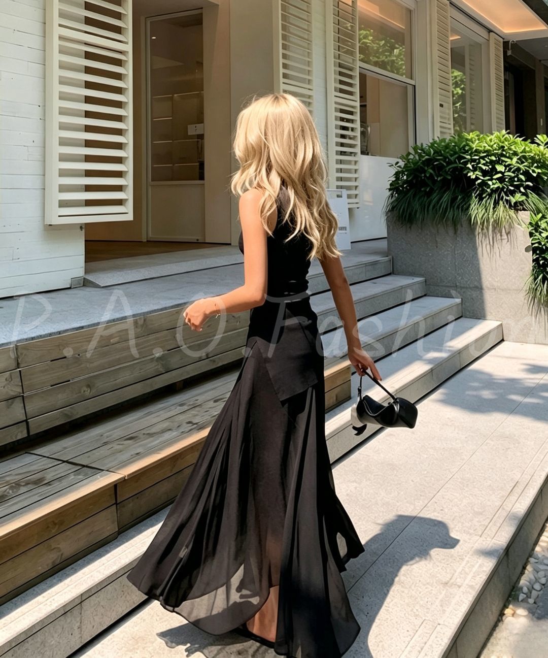 Sleeveless Twist Tank & Asymmetrical Chiffon Maxi Skirt Set