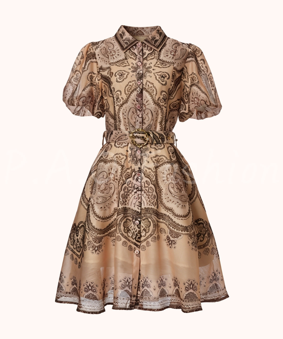 Garden Print Puff Sleeve Waist Dress[Available Now]