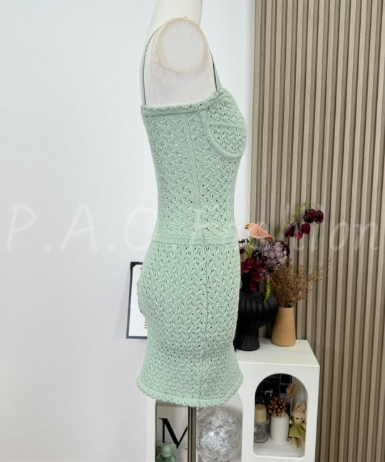 Open-Knit Bodycon Strap Mini Dress[Available Now]