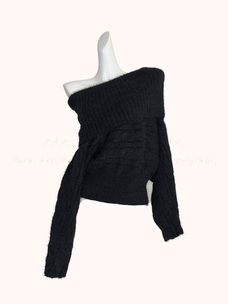 Off-Shoulder Slouchy Cable Knit Sweater