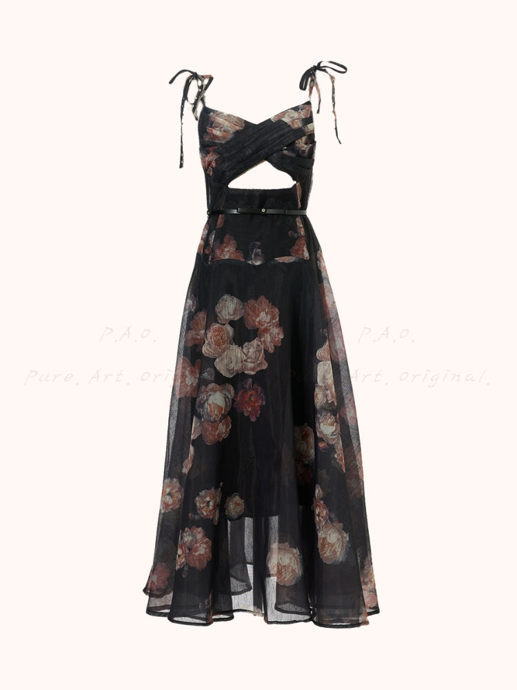 Twist Cutout Rhinestone Strap Maxi Dress