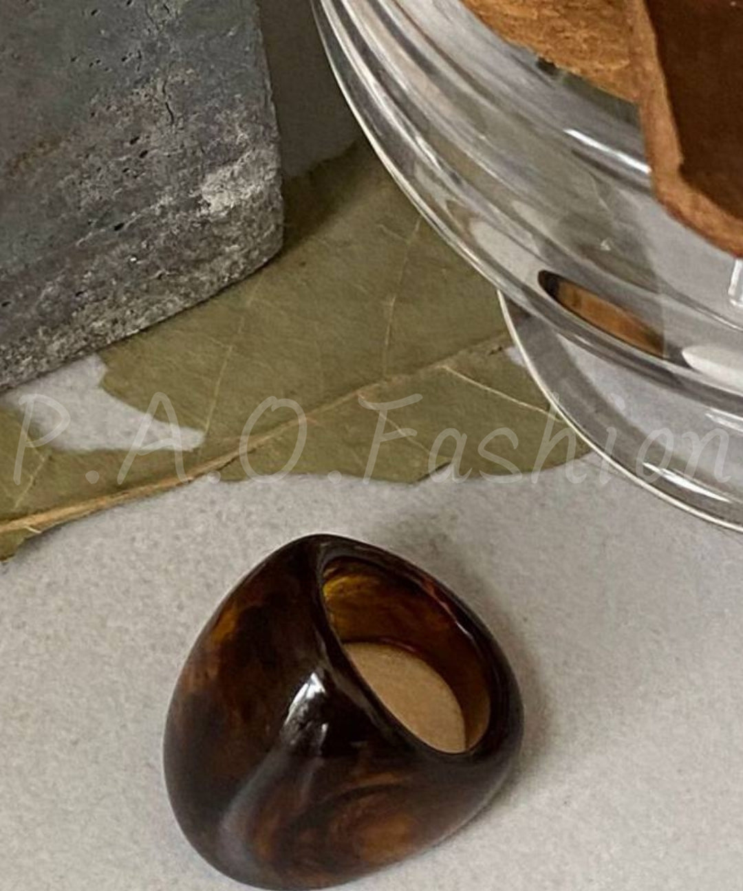 Amber Resin Wide Band Statement Ring